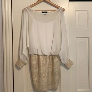 Long sleeve white and gold dress